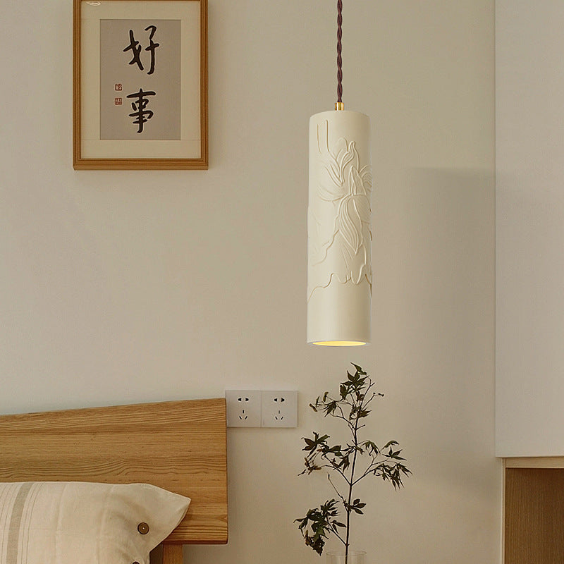 Modern Minimalist Cylinder Carved Metal Resin 1-Light Pendant Light For Bedroom