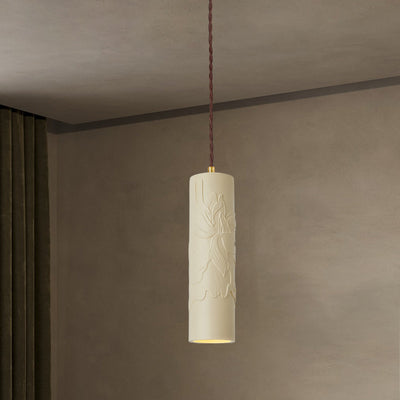 Modern Minimalist Cylinder Carved Metal Resin 1-Light Pendant Light For Bedroom