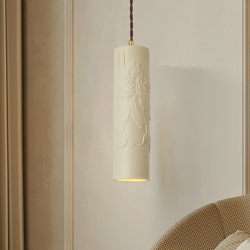 Modern Minimalist Cylinder Carved Metal Resin 1-Light Pendant Light For Bedroom