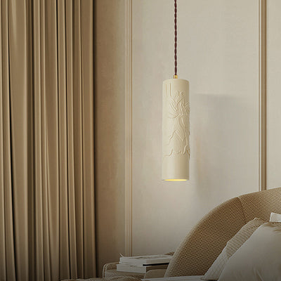 Modern Minimalist Cylinder Carved Metal Resin 1-Light Pendant Light For Bedroom