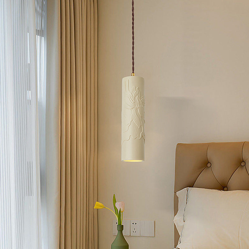 Modern Minimalist Cylinder Carved Metal Resin 1-Light Pendant Light For Bedroom