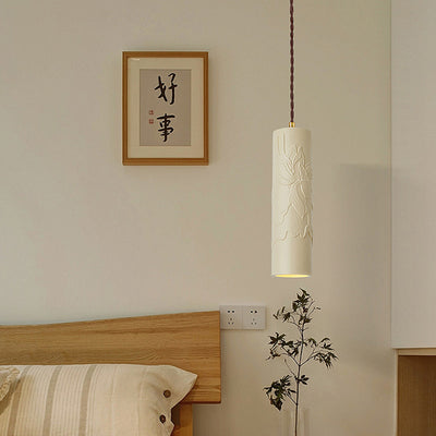 Modern Minimalist Cylinder Carved Metal Resin 1-Light Pendant Light For Bedroom