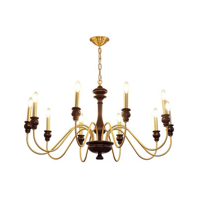 Traditional French Candlestick Brass Frame Wood 6/8/10-Light Chandelier For Living Room