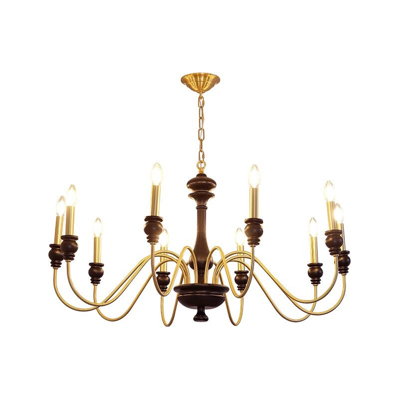 Traditional French Candlestick Brass Frame Wood 6/8/10-Light Chandelier For Living Room