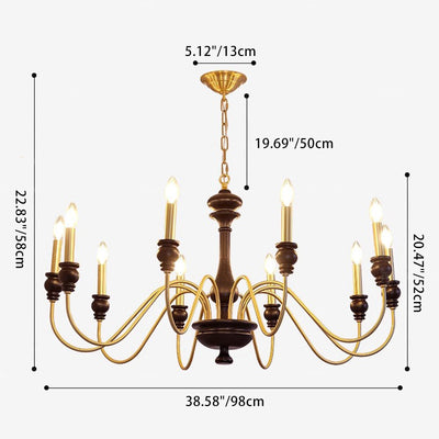 Traditional French Candlestick Brass Frame Wood 6/8/10-Light Chandelier For Living Room