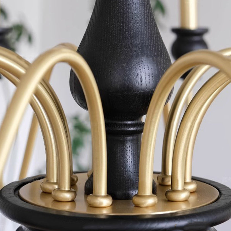 Traditional French Candlestick Brass Frame Wood 6/8/10-Light Chandelier For Living Room