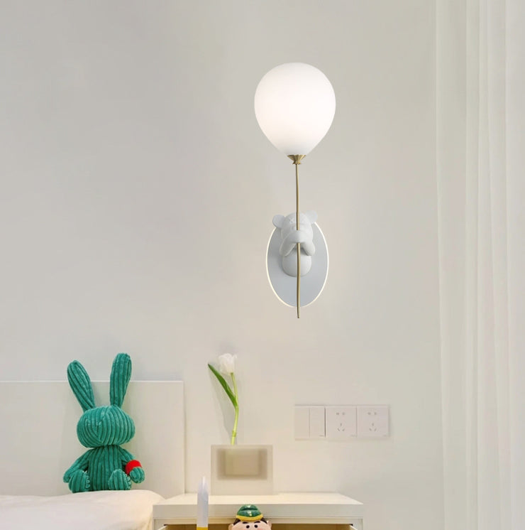 Contemporary Creative Kids Cartoon Bear Balloon Resin Glass Ball 1-Light Wall Sconce Lamp For Bedroom