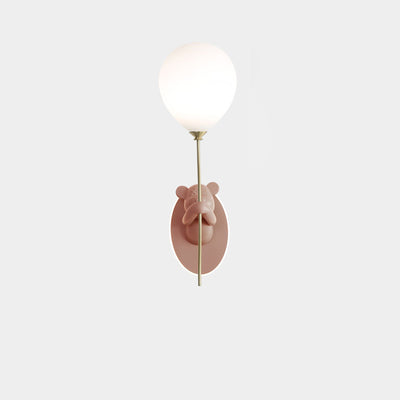 Contemporary Creative Kids Cartoon Bear Balloon Resin Glass Ball 1-Light Wall Sconce Lamp For Bedroom