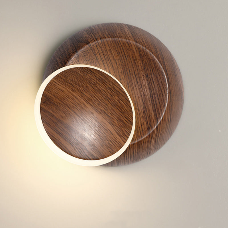 Contemporary Creative Rotatable Moon Shadow Round Wood Grain Iron Aluminum LED Kids Wall Sconce Lamp For Bedroom