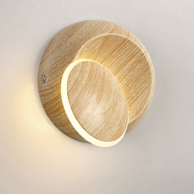 Contemporary Creative Rotatable Moon Shadow Round Wood Grain Iron Aluminum LED Kids Wall Sconce Lamp For Bedroom