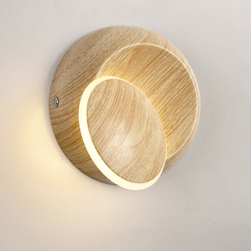 Contemporary Creative Rotatable Moon Shadow Round Wood Grain Iron Aluminum LED Kids Wall Sconce Lamp For Bedroom