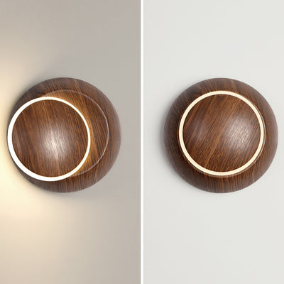 Contemporary Creative Rotatable Moon Shadow Round Wood Grain Iron Aluminum LED Kids Wall Sconce Lamp For Bedroom