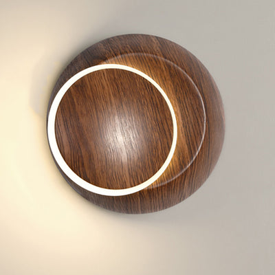 Contemporary Creative Rotatable Moon Shadow Round Wood Grain Iron Aluminum LED Kids Wall Sconce Lamp For Bedroom