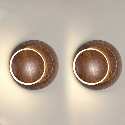 Contemporary Creative Rotatable Moon Shadow Round Wood Grain Iron Aluminum LED Kids Wall Sconce Lamp For Bedroom