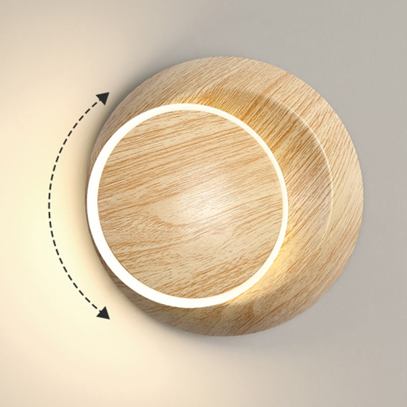 Contemporary Creative Rotatable Moon Shadow Round Wood Grain Iron Aluminum LED Kids Wall Sconce Lamp For Bedroom