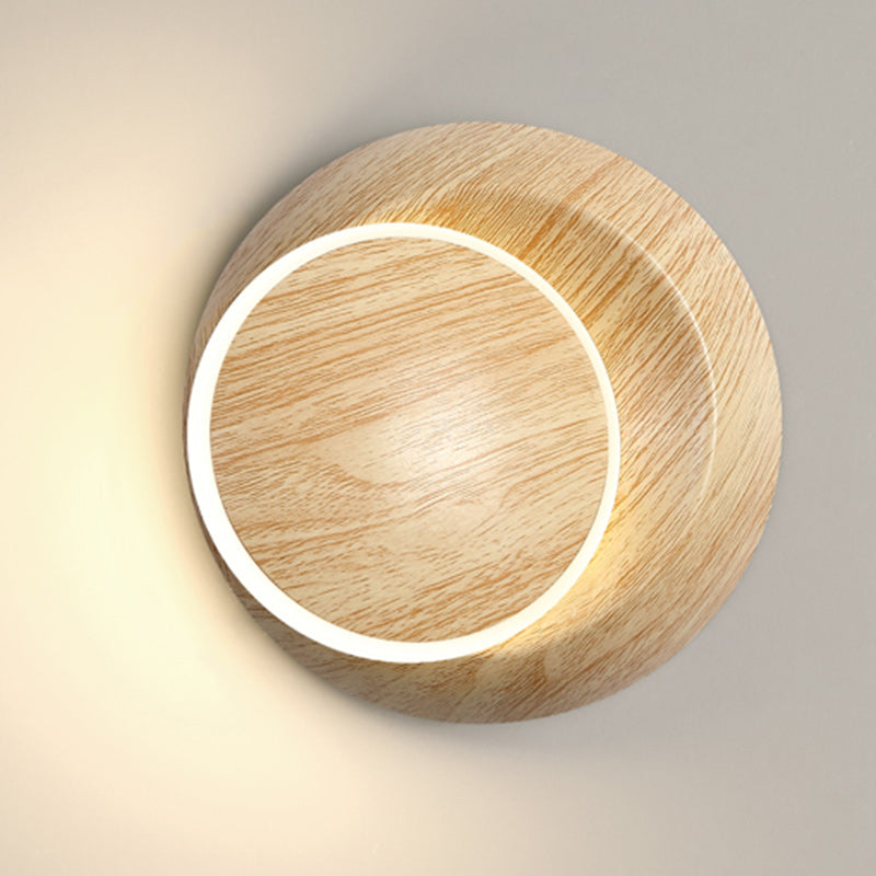 Contemporary Creative Rotatable Moon Shadow Round Wood Grain Iron Aluminum LED Kids Wall Sconce Lamp For Bedroom