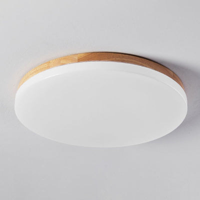 Modern Minimalist Round Wood Acrylic LED Flush Mount Ceiling Light For Living Room