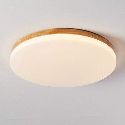 Modern Minimalist Round Wood Acrylic LED Flush Mount Ceiling Light For Living Room