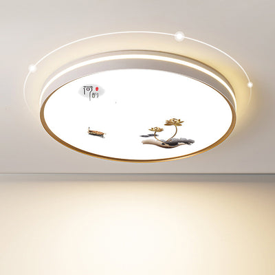 Traditional Chinese Round Square Rectangle Lotus Line Iron Acrylic Aluminum LED Flush Mount Ceiling Light For Living Room