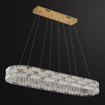 Contemporary Luxury Oval Stainless Steel Crystal LED Island Light Chandelier For Dining Room