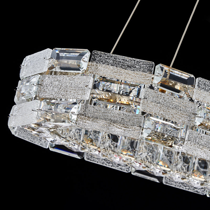 Contemporary Luxury Oval Stainless Steel Crystal LED Island Light Chandelier For Dining Room