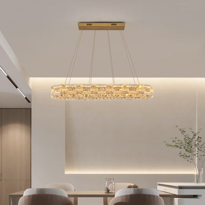 Contemporary Luxury Oval Stainless Steel Crystal LED Island Light Chandelier For Dining Room