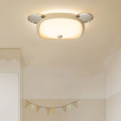 Contemporary Creative Kids Bear Iron Stainless Steel Resin Acrylic LED Flush Mount Ceiling Light For Bedroom