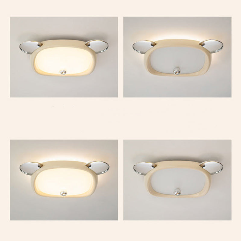 Contemporary Creative Kids Bear Iron Stainless Steel Resin Acrylic LED Flush Mount Ceiling Light For Bedroom