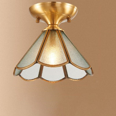 Moderne Luxus-Blumenkegel-Deckenleuchte mit mattiertem Diamantglas und Messing-Finish, 1/3-flammig, halbbündige Montage, für Wohnzimmer 