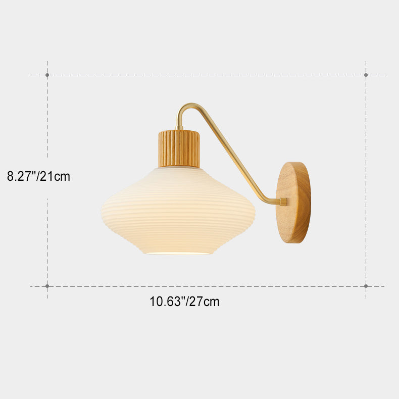 Zeitgenössische nordische ovale gestreifte Glasholz-1-Licht-Wandleuchte für Wohnzimmer 