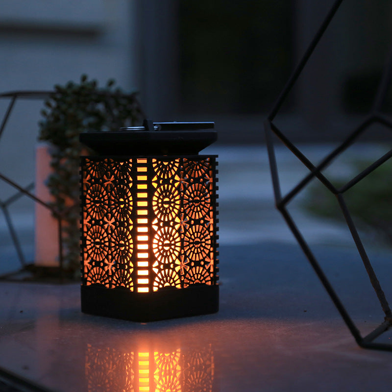 Contemporary Retro Solar Waterproof Rectangular Lantern Flame ABS LED Landscape Lighting Outdoor Light For Outdoor