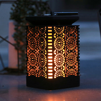 Contemporary Retro Solar Waterproof Rectangular Lantern Flame ABS LED Landscape Lighting Outdoor Light For Outdoor