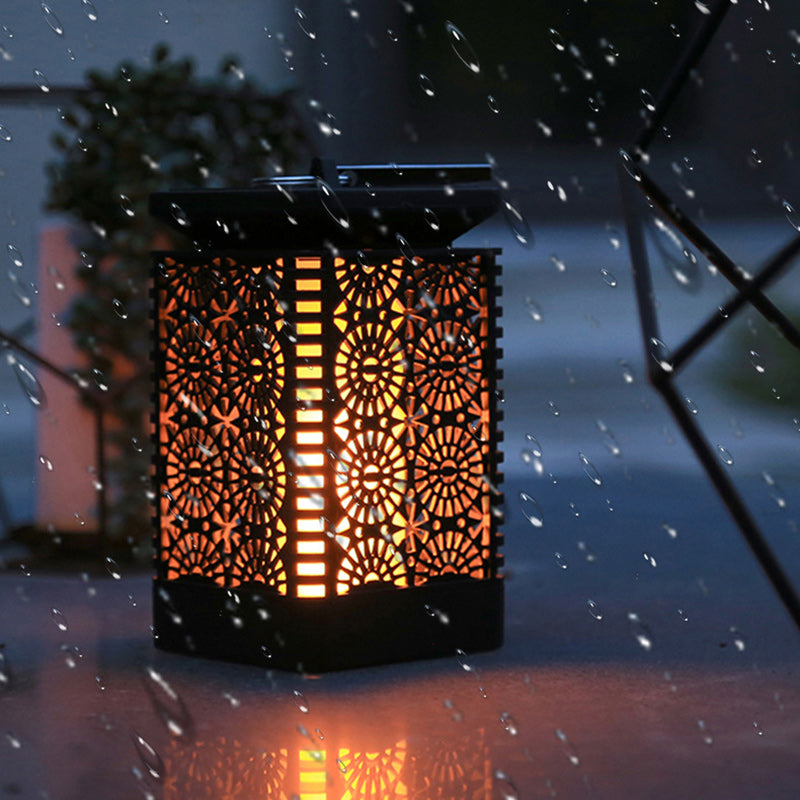 Contemporary Retro Solar Waterproof Rectangular Lantern Flame ABS LED Landscape Lighting Outdoor Light For Outdoor