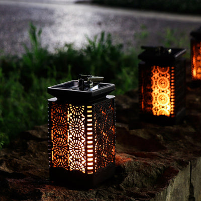 Contemporary Retro Solar Waterproof Rectangular Lantern Flame ABS LED Landscape Lighting Outdoor Light For Outdoor