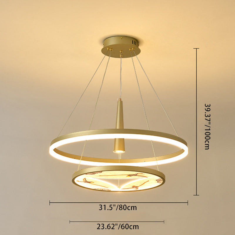 Traditional Chinese Two-Layer Round Enamel Color Acrylic Iron Spotlight LED Chandeliers For Living Room