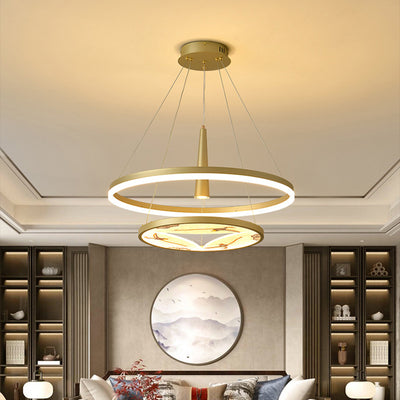 Traditional Chinese Two-Layer Round Enamel Color Acrylic Iron Spotlight LED Chandeliers For Living Room