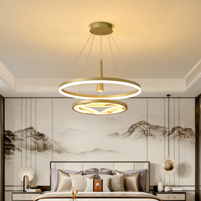 Traditional Chinese Two-Layer Round Enamel Color Acrylic Iron Spotlight LED Chandeliers For Living Room