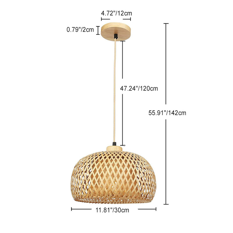 Traditional Farmhouse Semicircular Bamboo Handmade Weaving 1-Light Pendant Light For Living Room