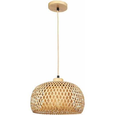 Traditional Farmhouse Semicircular Bamboo Handmade Weaving 1-Light Pendant Light For Living Room