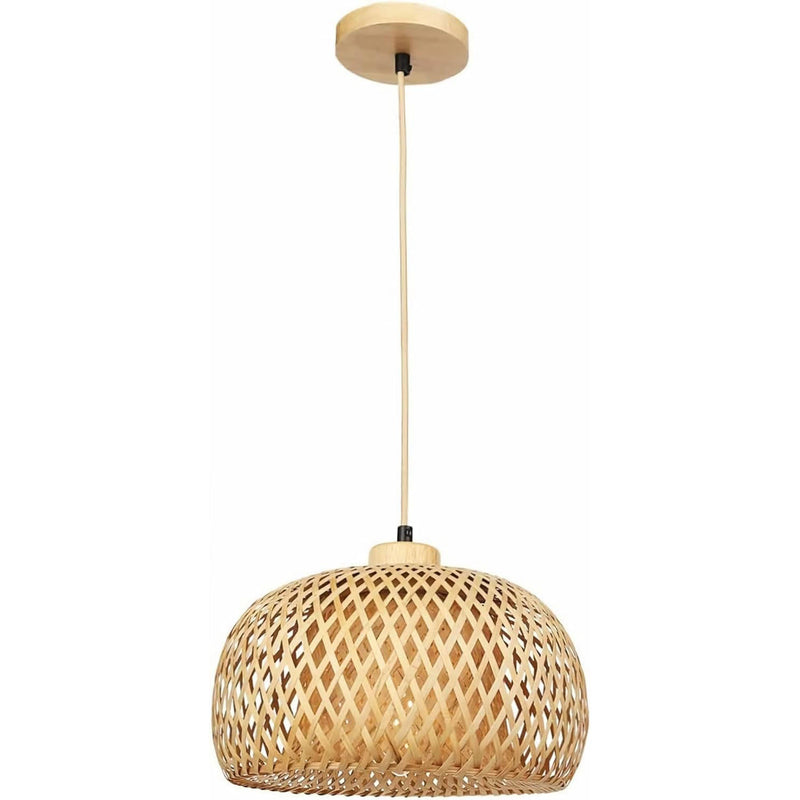 Traditional Farmhouse Semicircular Bamboo Handmade Weaving 1-Light Pendant Light For Living Room