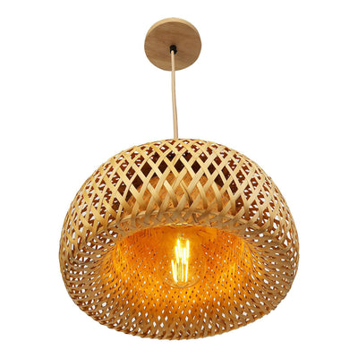 Traditional Farmhouse Semicircular Bamboo Handmade Weaving 1-Light Pendant Light For Living Room