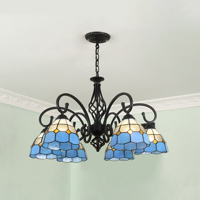 Traditional Tiffany Conical Stained Glass Iron Hardware 3/5/6/8-Light Chandelier For Living Room