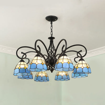 Traditional Tiffany Conical Stained Glass Iron Hardware 3/5/6/8-Light Chandelier For Living Room