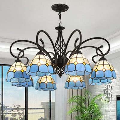 Traditional Tiffany Conical Stained Glass Iron Hardware 3/5/6/8-Light Chandelier For Living Room