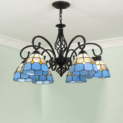 Traditional Tiffany Conical Stained Glass Iron Hardware 3/5/6/8-Light Chandelier For Living Room