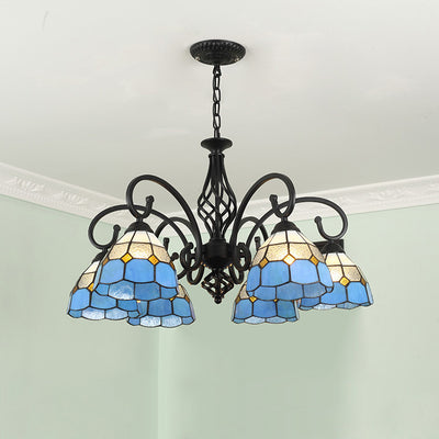 Traditional Tiffany Conical Stained Glass Iron Hardware 3/5/6/8-Light Chandelier For Living Room