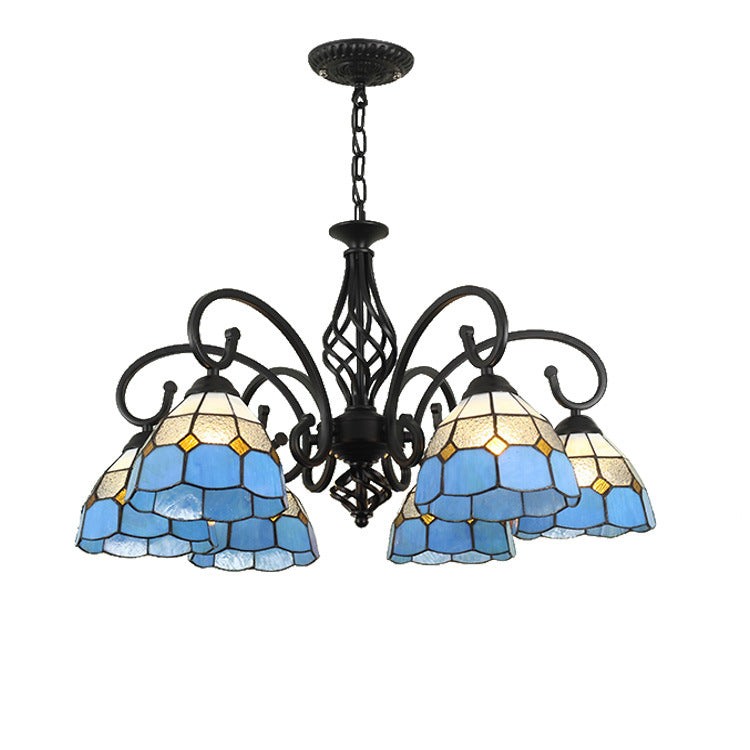 Traditional Tiffany Conical Stained Glass Iron Hardware 3/5/6/8-Light Chandelier For Living Room