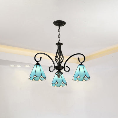 Traditional Tiffany Conical Stained Glass Iron Hardware 3/5/6/8-Light Chandelier For Living Room