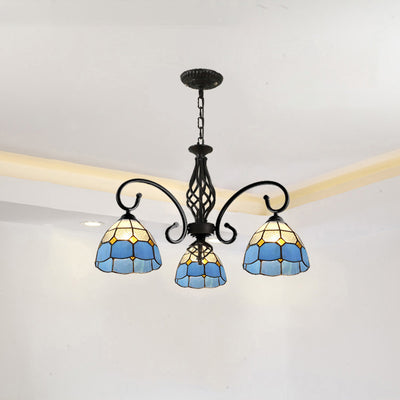 Traditional Tiffany Conical Stained Glass Iron Hardware 3/5/6/8-Light Chandelier For Living Room