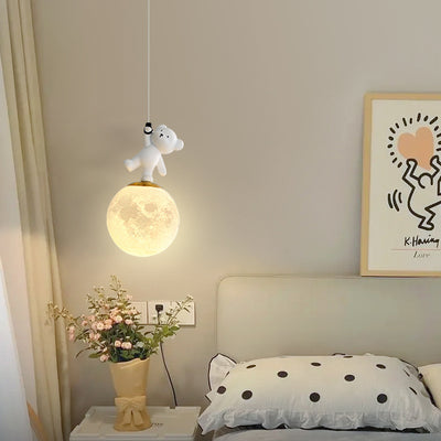 Zeitgenössische kreative Kinder Cartoon Harz Bär PLA Schatten LED Pendelleuchte für Schlafzimmer 